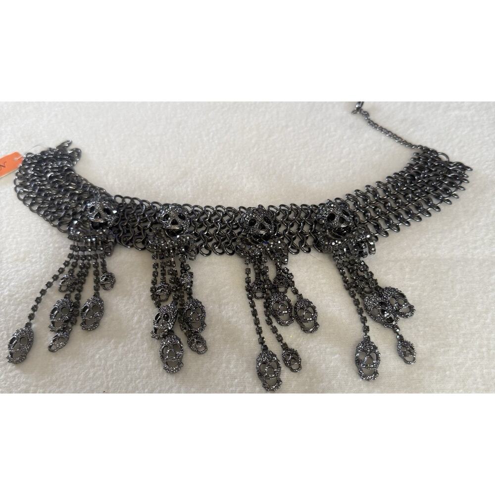 NEW!! Natasha Black Crystal Skulls Dangle Statement Choker